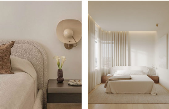 Apartment mit Travertin, Schlafzimmer